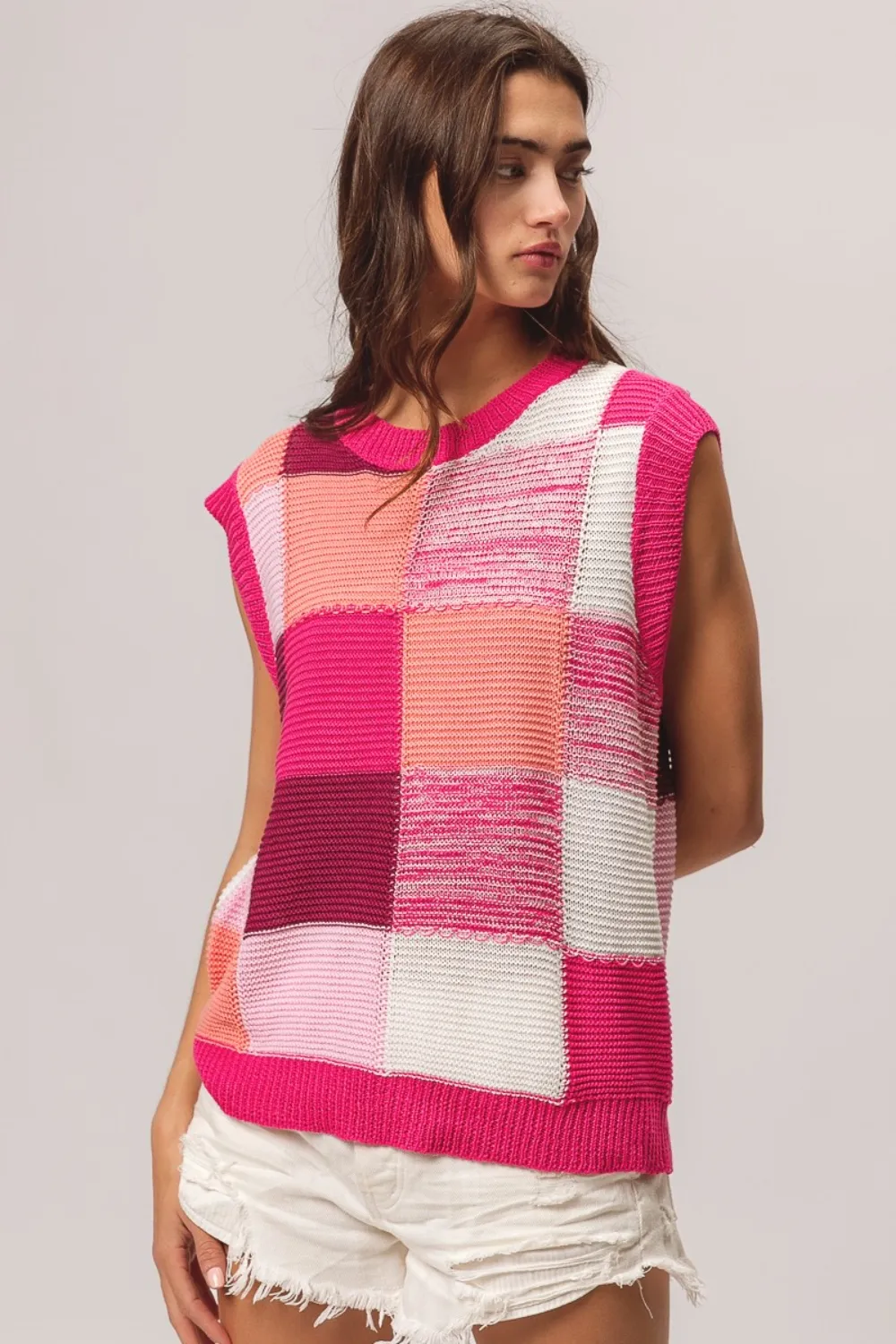 Color Block Round Neck Sweater Vest, image 2