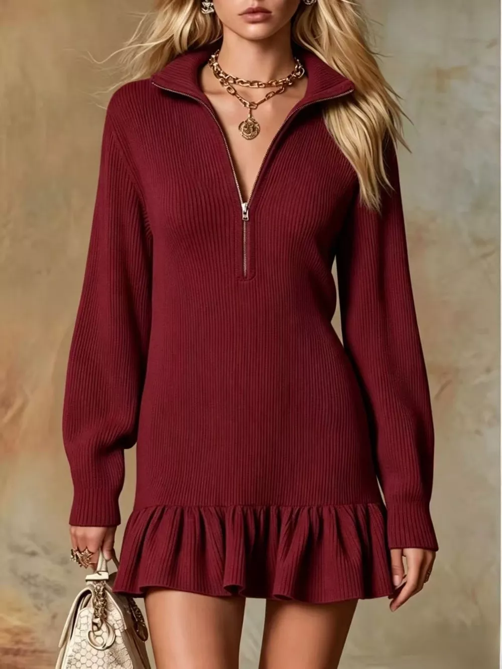 Ruffle Hem Half Zip Dress, image 10
