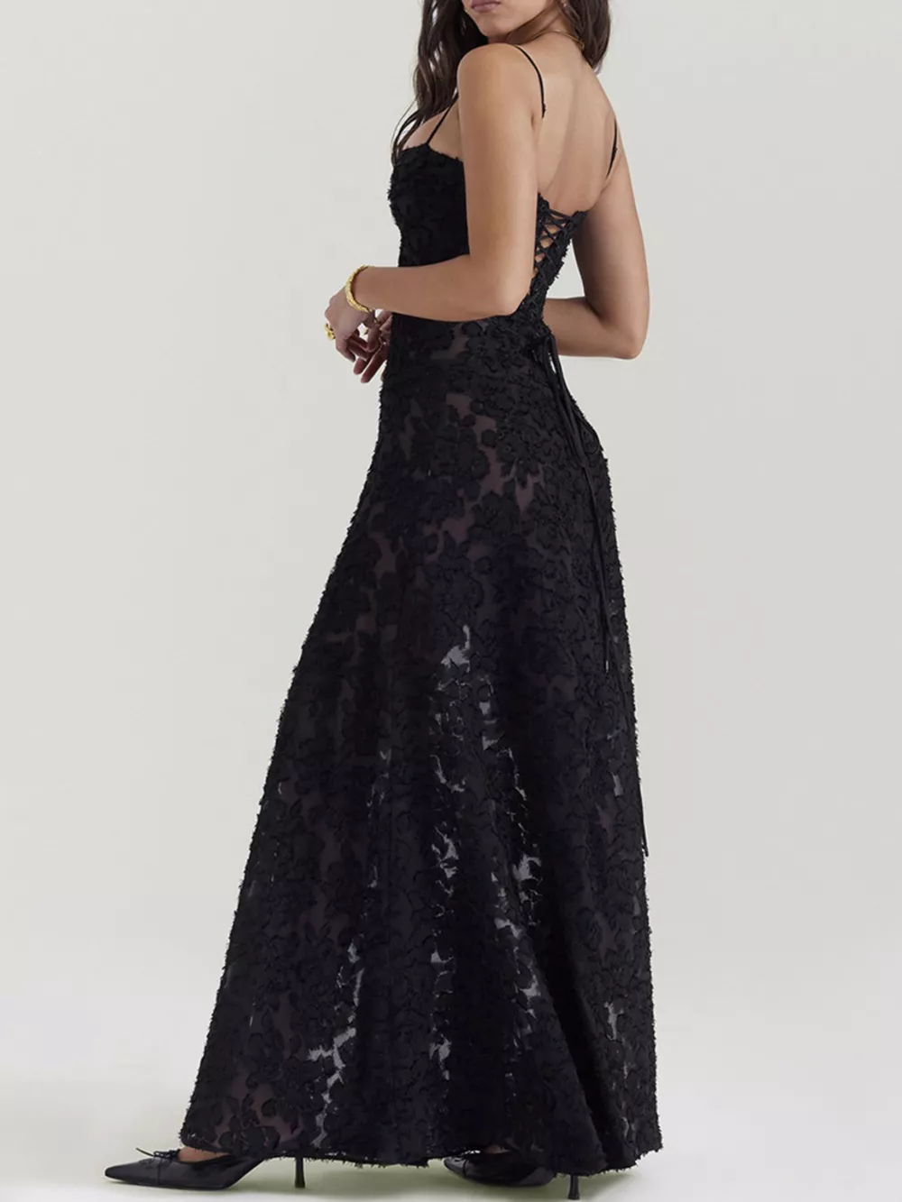 Lace Spaghetti Strap Maxi Dress, image 6