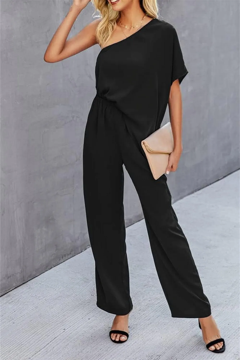 Single Shoulder Short Sleeve Jumpsuit, image 7