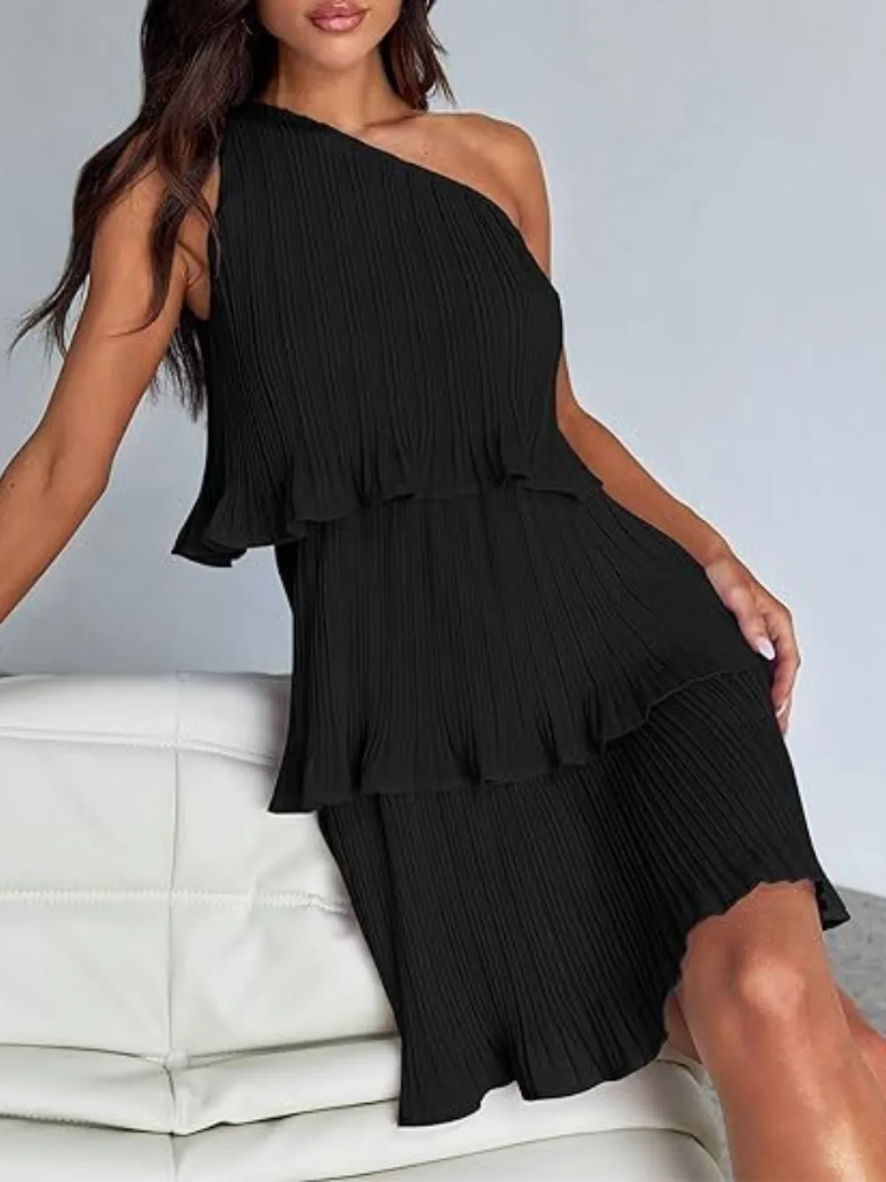 Layered Single Shoulder Mini Dress, image 11