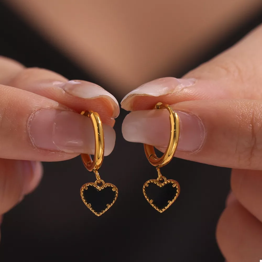 18K Gold-Plated Hoop Earrings with Heart Pendant, image 2