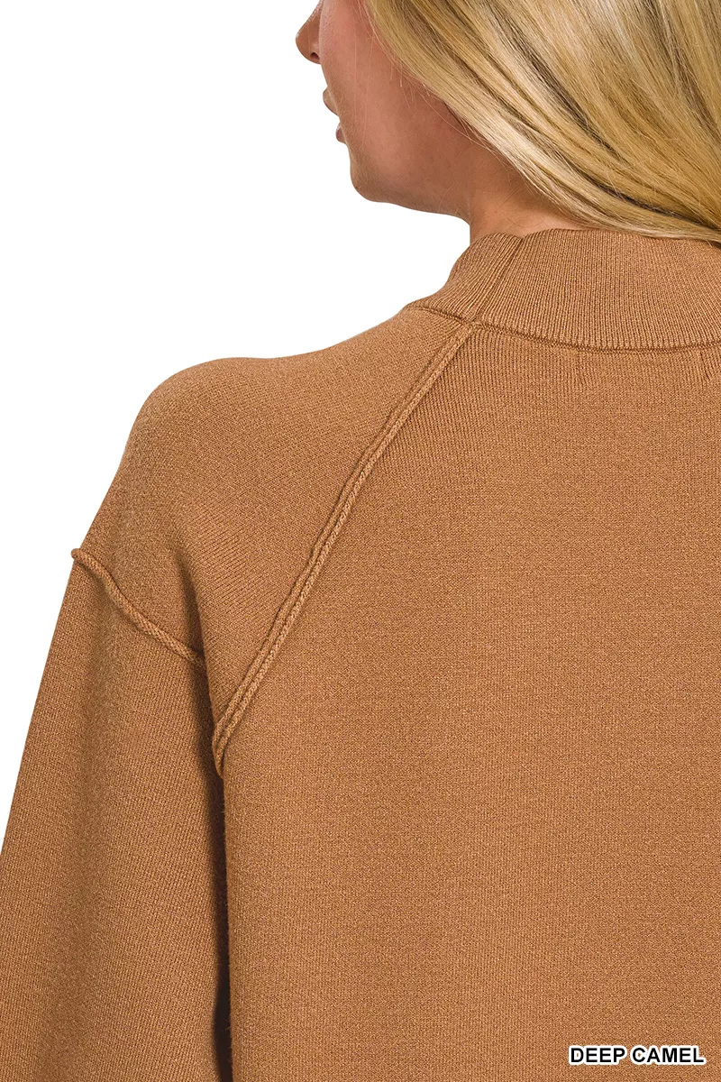 Viscose Mock Neck Exposed Seam Sweater, image 4