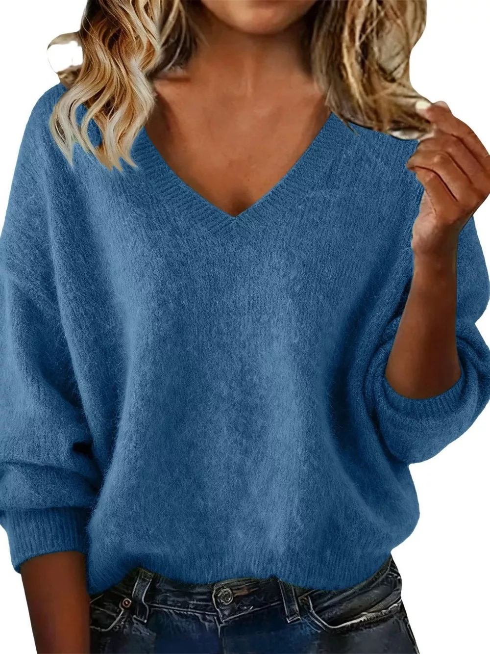 Full Size V-Neck Dropped Shoulder Sweater Plus Size, image 17