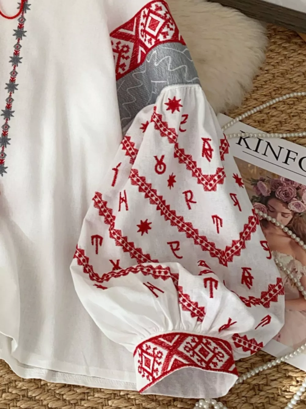 Embroidered Tie Neck Blouse, image 10