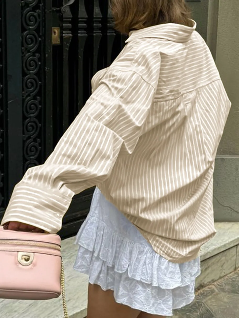 Oversized Striped Button-Down Shirt, image 10