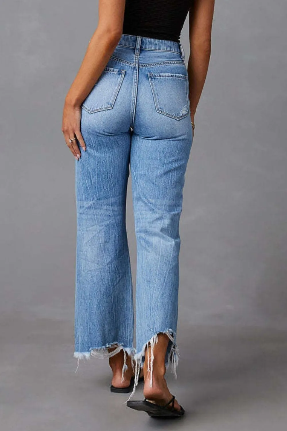 Distressed Raw Hem Jeans with Pockets, image 2