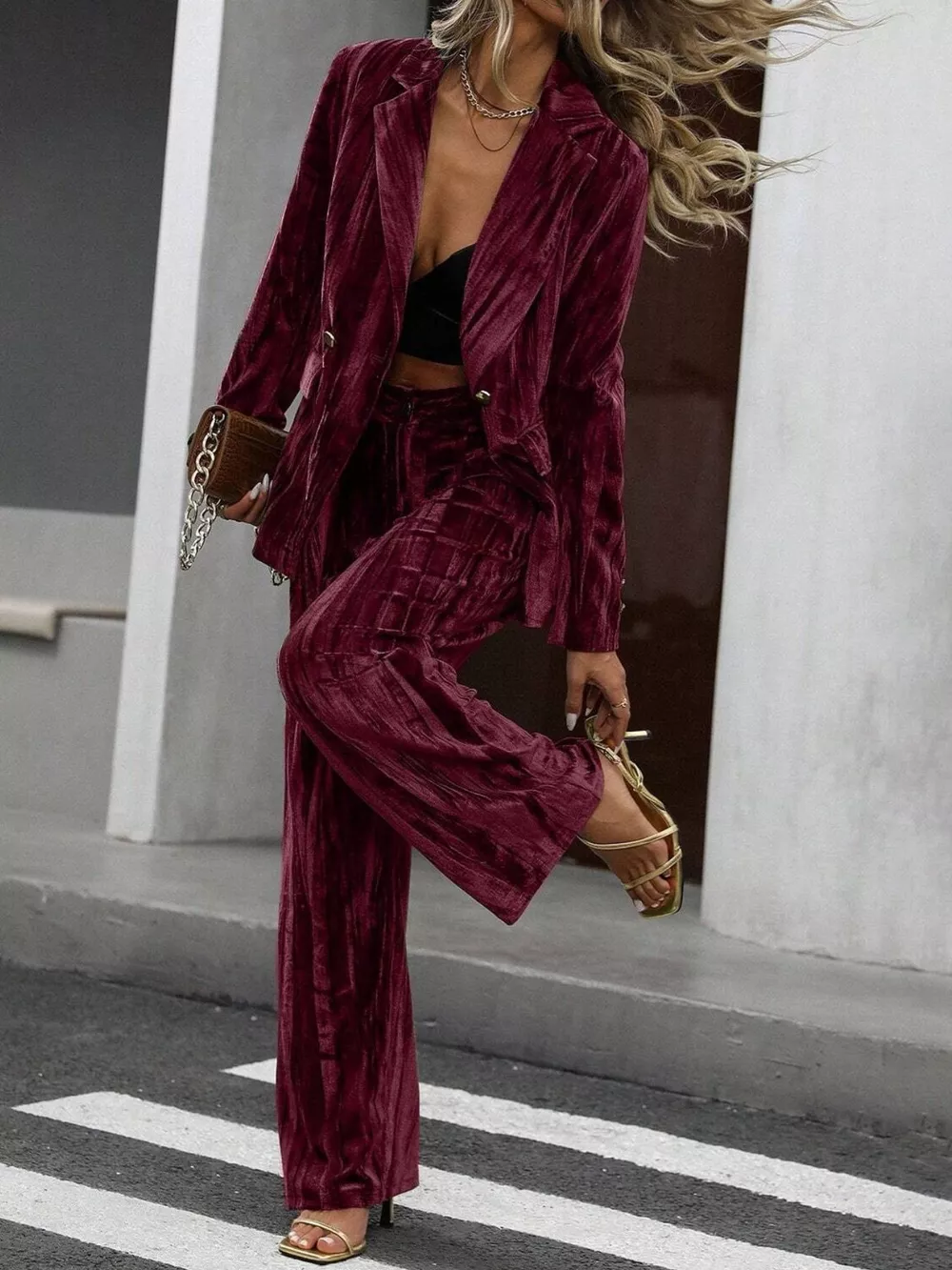 Lapel Collar Long Sleeve Blazer and Pants Set, image 4