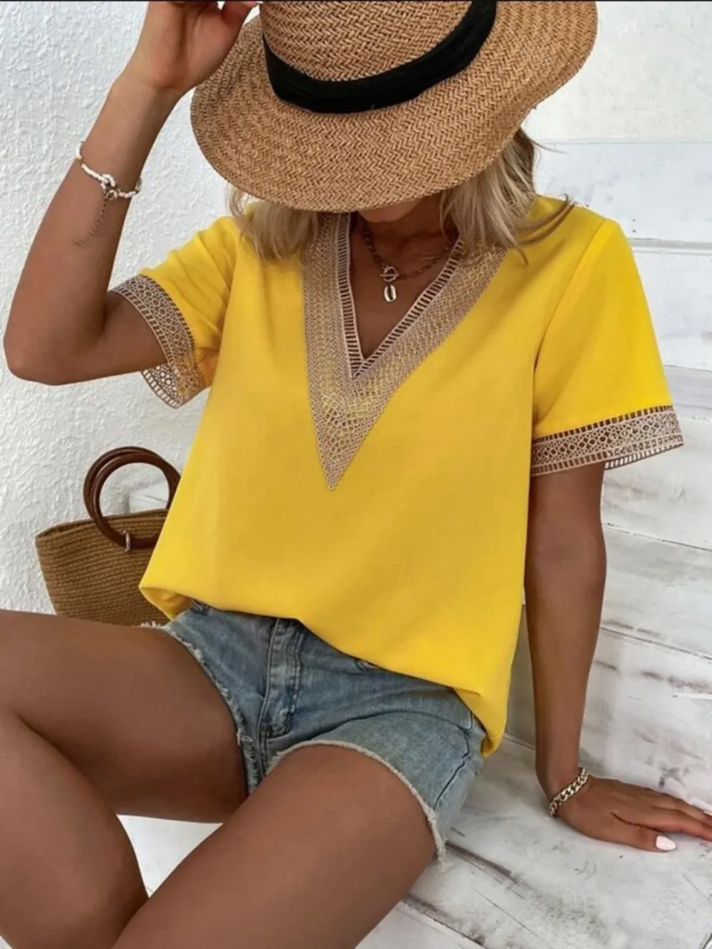 Full Size V-Neck Short Sleeve Blouse Plus Size, image 4