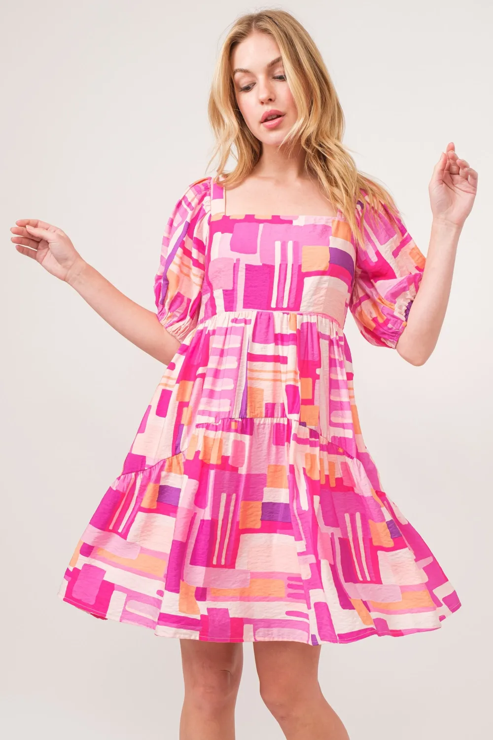 Color Block Puff Sleeve Dress, image 2