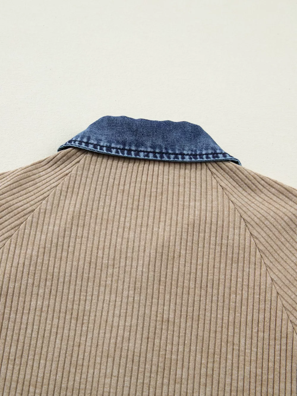 Ribbed Knit Denim Trim Button Detail Top, image 6