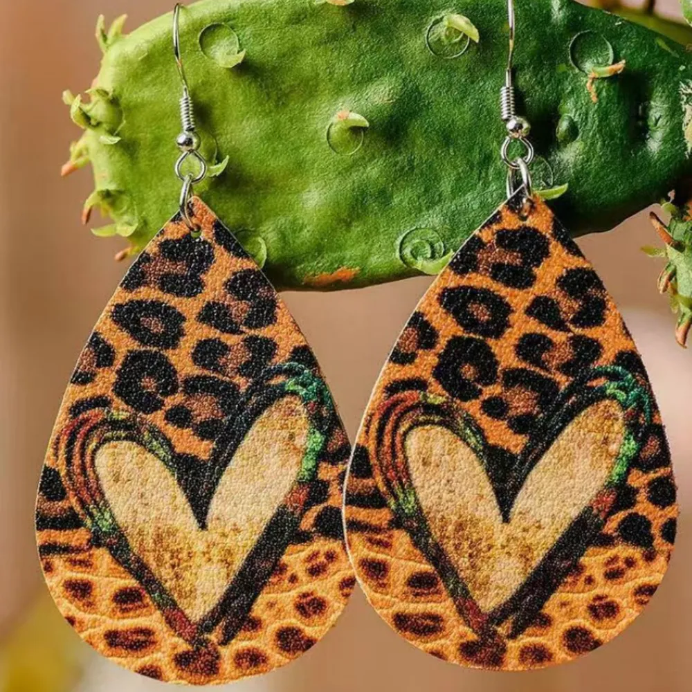 PU Leather Leopard Teardrop Earrings, image 5