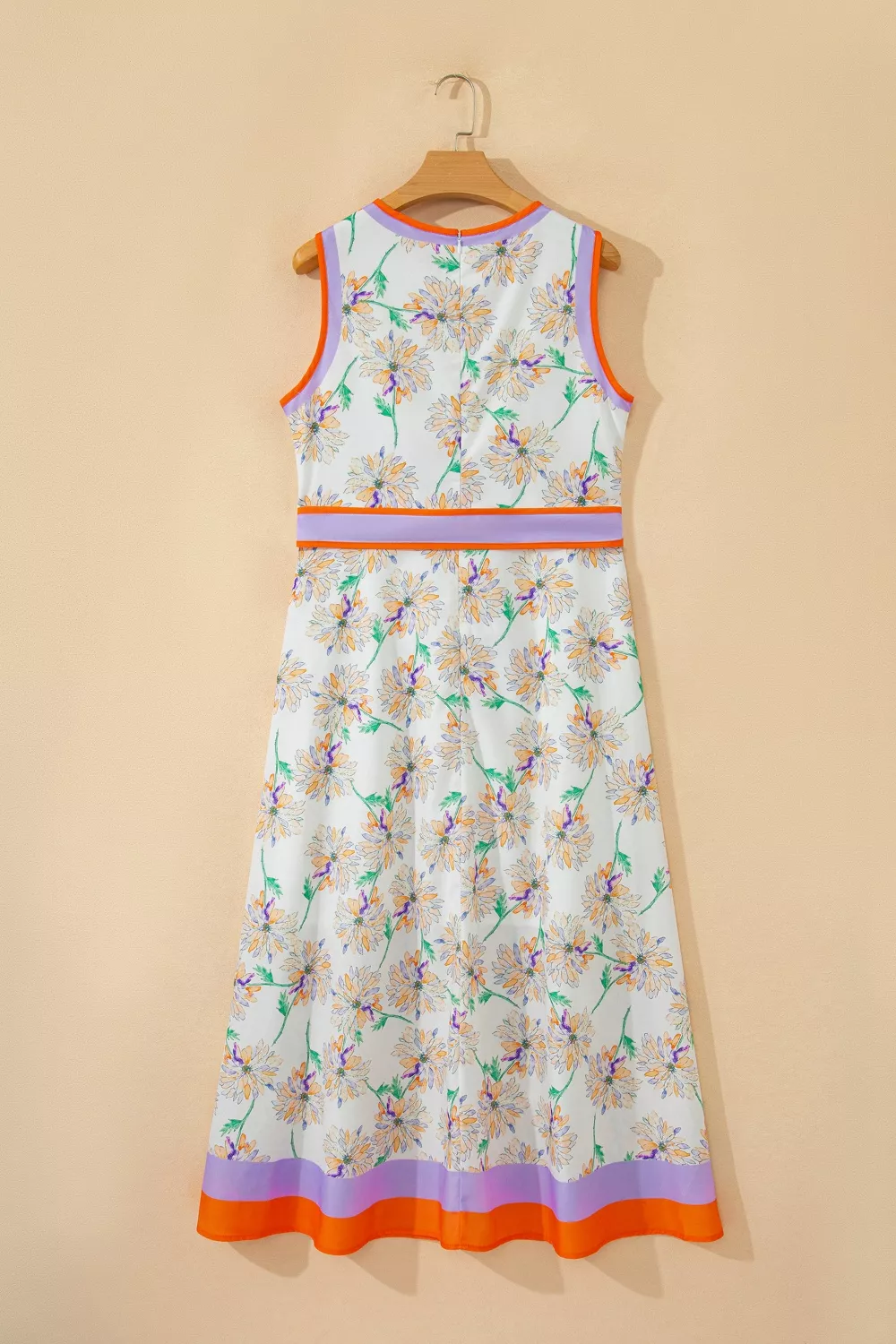 Floral Print Color Block Trim Belted Sleeveless Dress, image 4