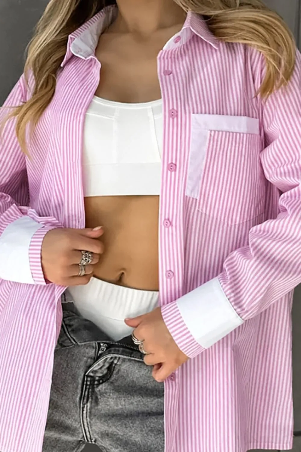 Striped Collared Neck Long Sleeve Shirt, image 2
