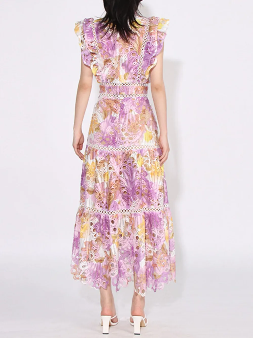 Ruffled Hollow Out Tiered Midi Dress, image 10