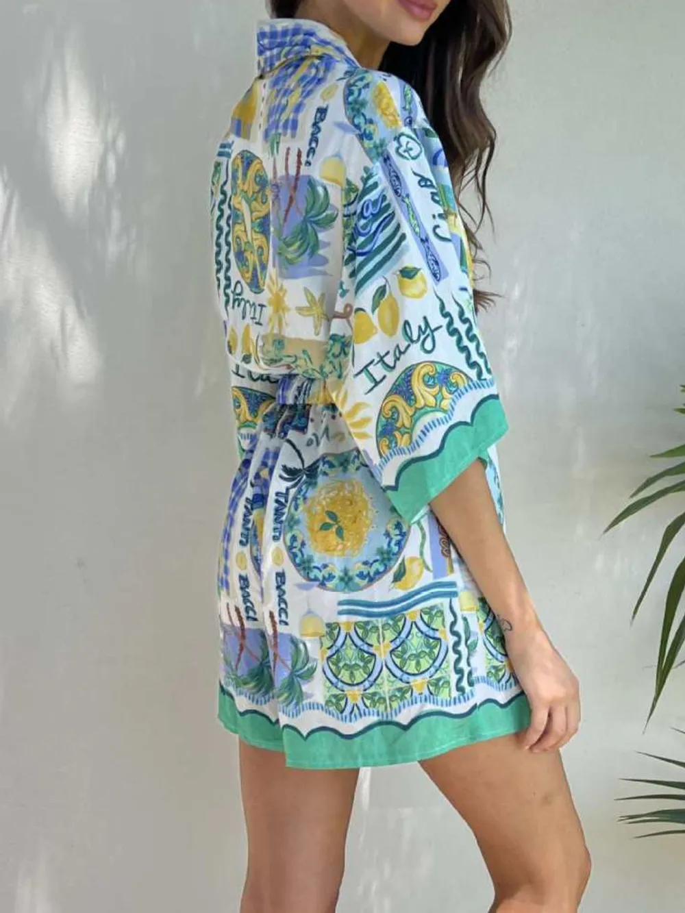 Printed Collared Neck Half Sleeve Romper, image 6