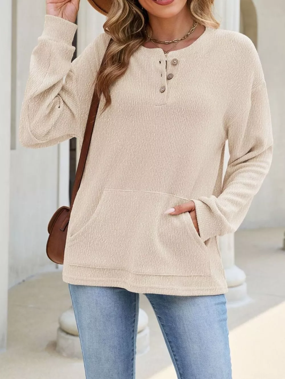 Button Detail Dropped Shoulder Sweatshirt, image 7