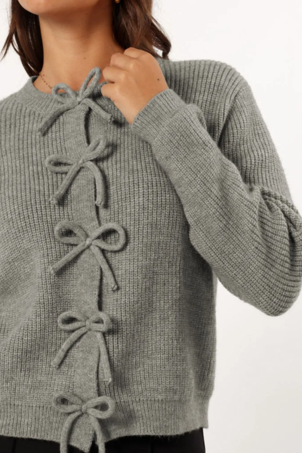 Bow Round Neck Long Sleeve Cardigan, image 4