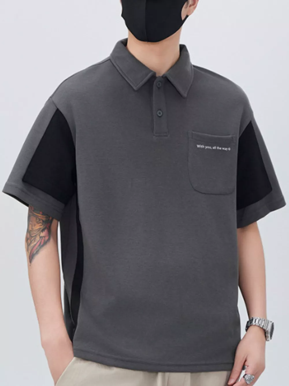 Men's Plus Size Button Detail Short Sleeve Polo, image 3