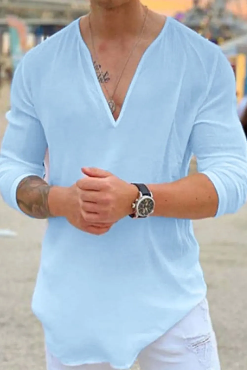 Men's Full Size V-Neck Long Sleeve Top Plus Size, image 2