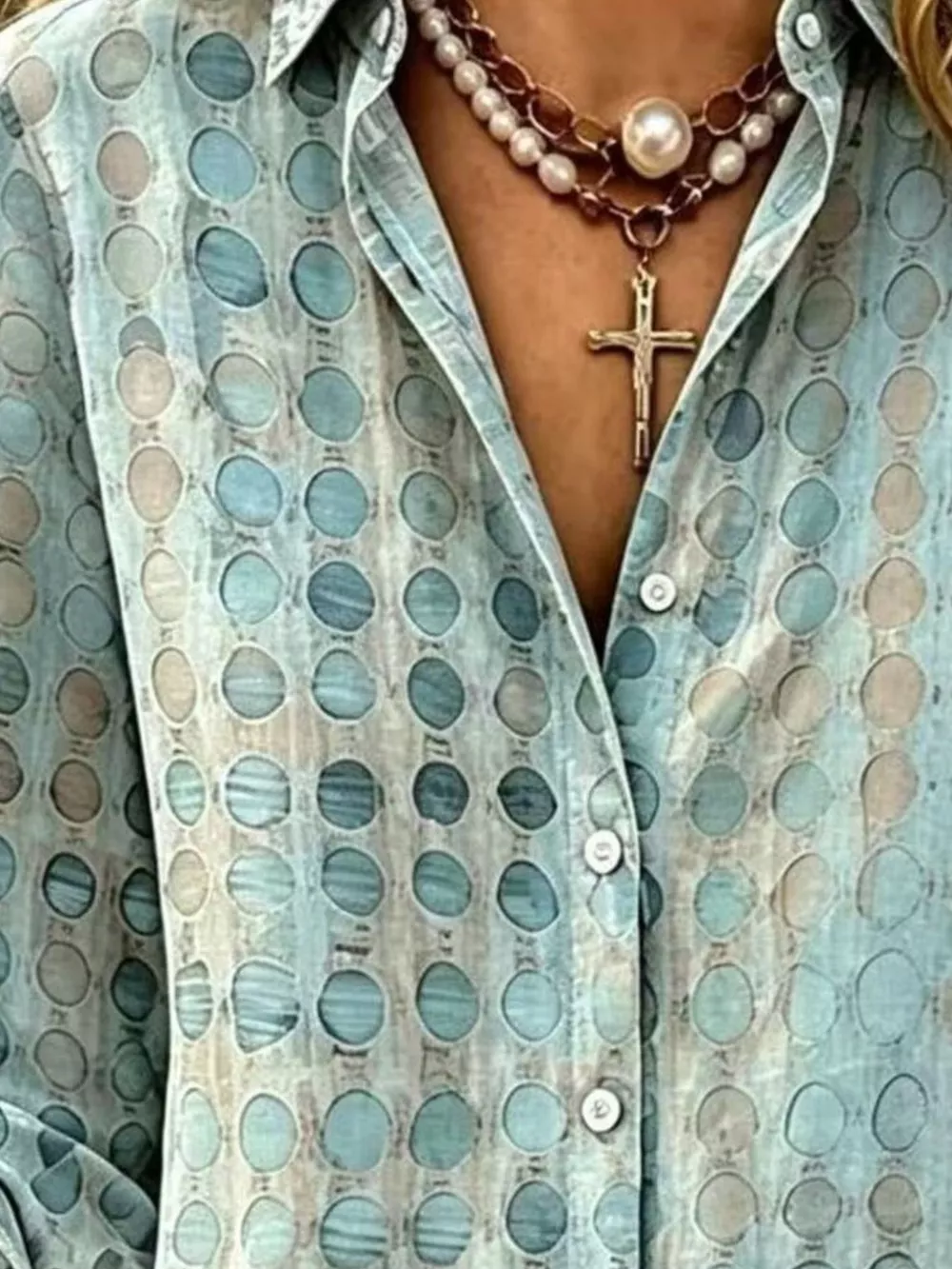 Full Size Circle Pattern Long Sleeve Shirt Plus Size, image 2