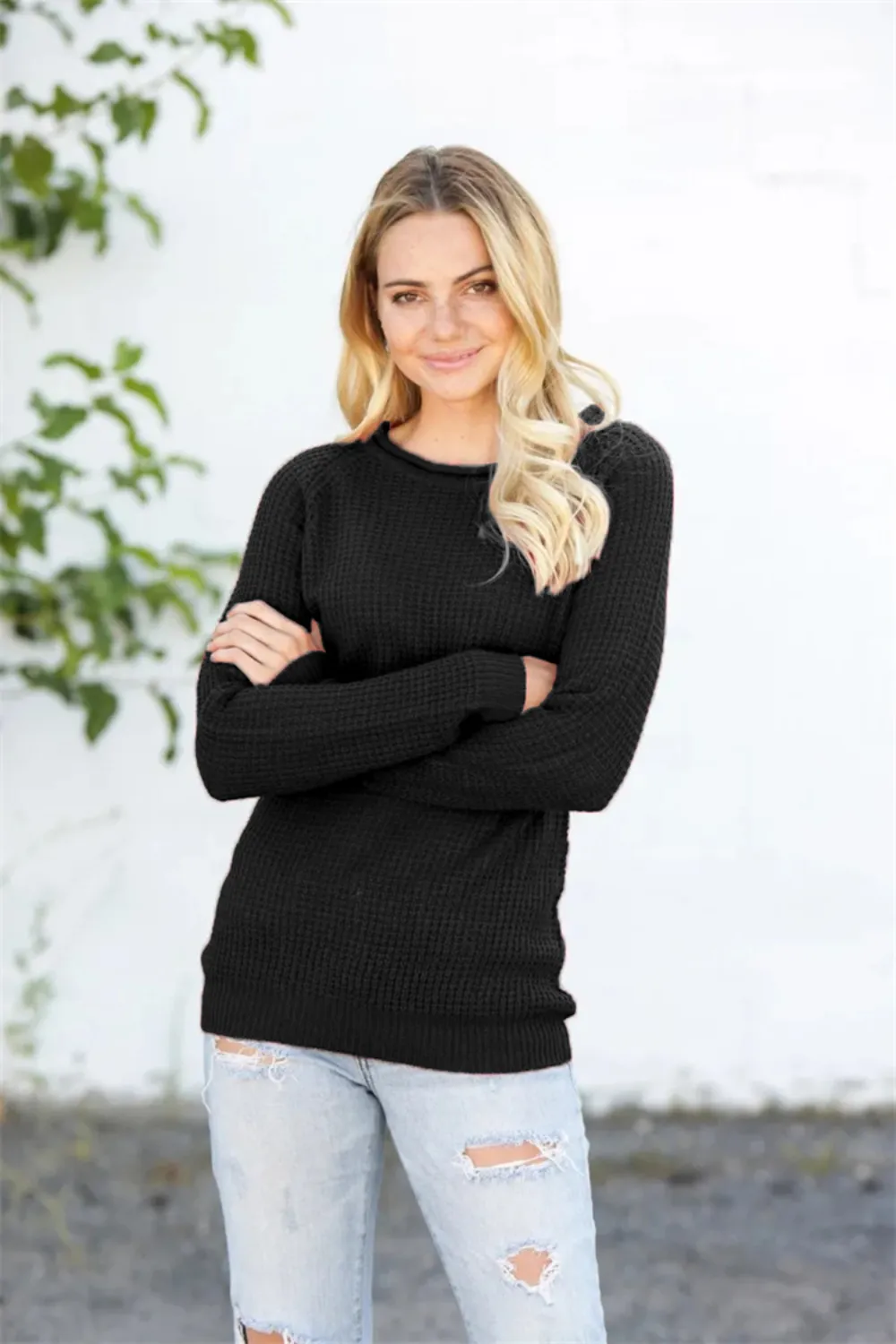 Round Neck Raglan Sleeve Sweater