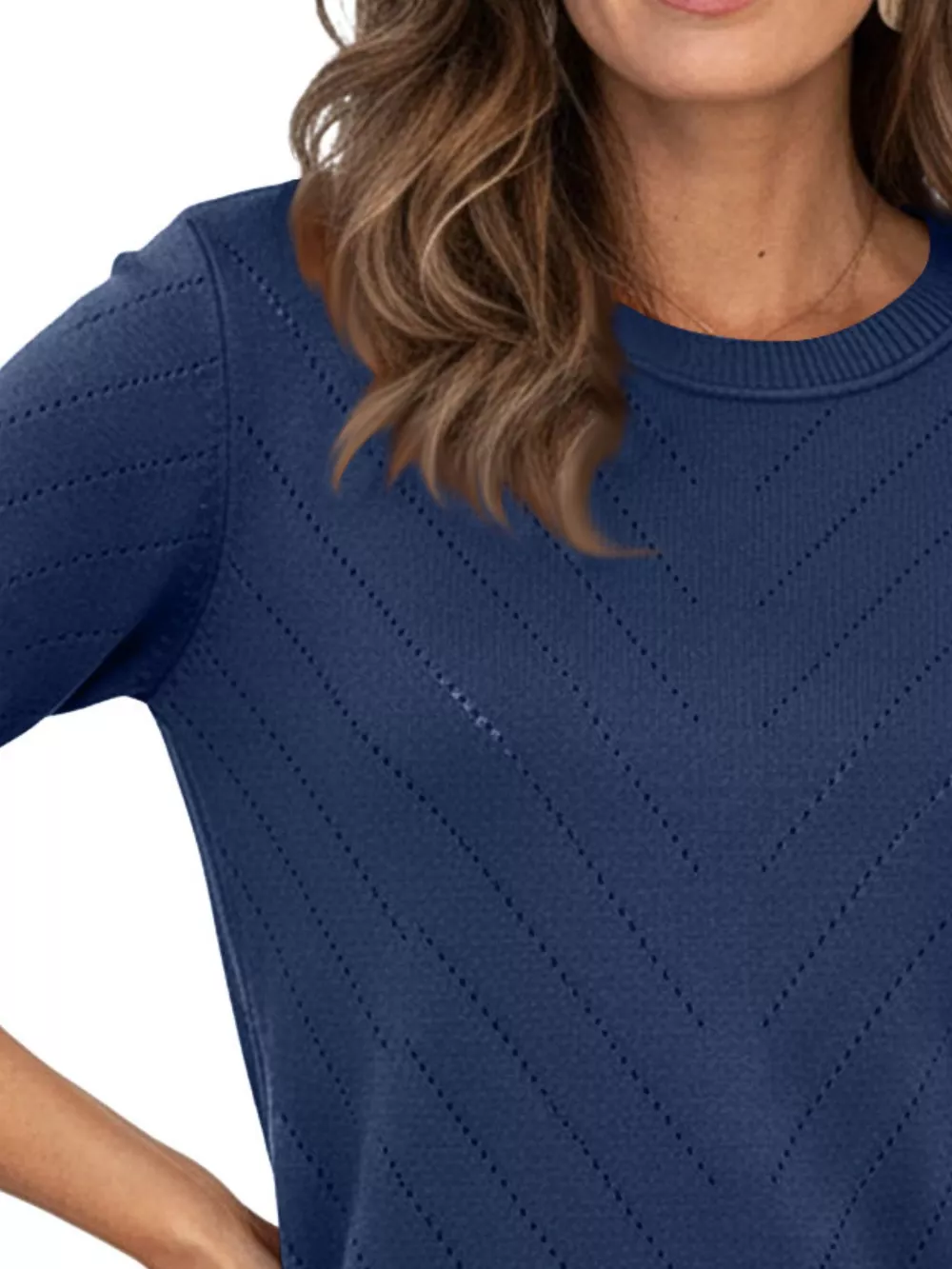 Openwork Round Neck Sweater, image 23