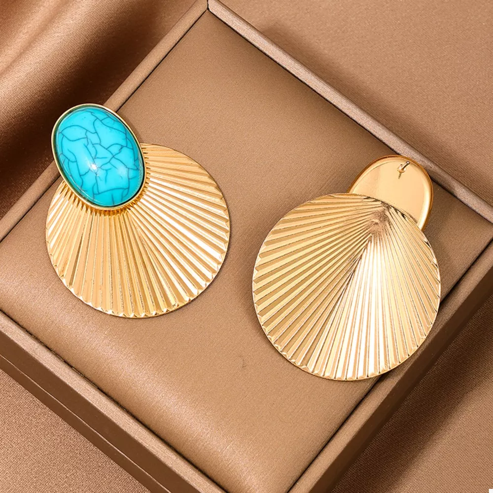 Turquoise Stone Fan Drop Earrings, image 2