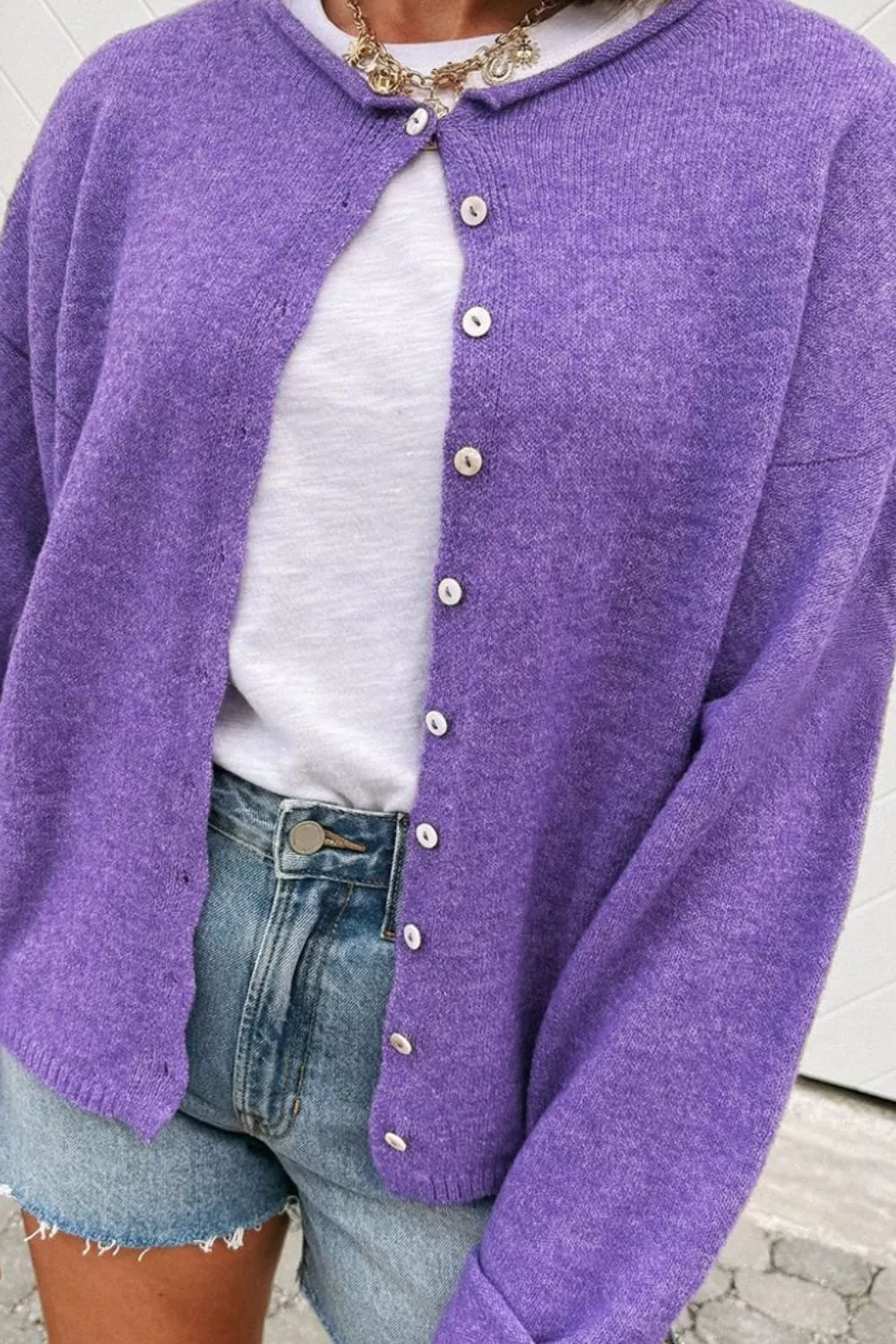 Round Neck Button-Down Knit Cardigan, image 3