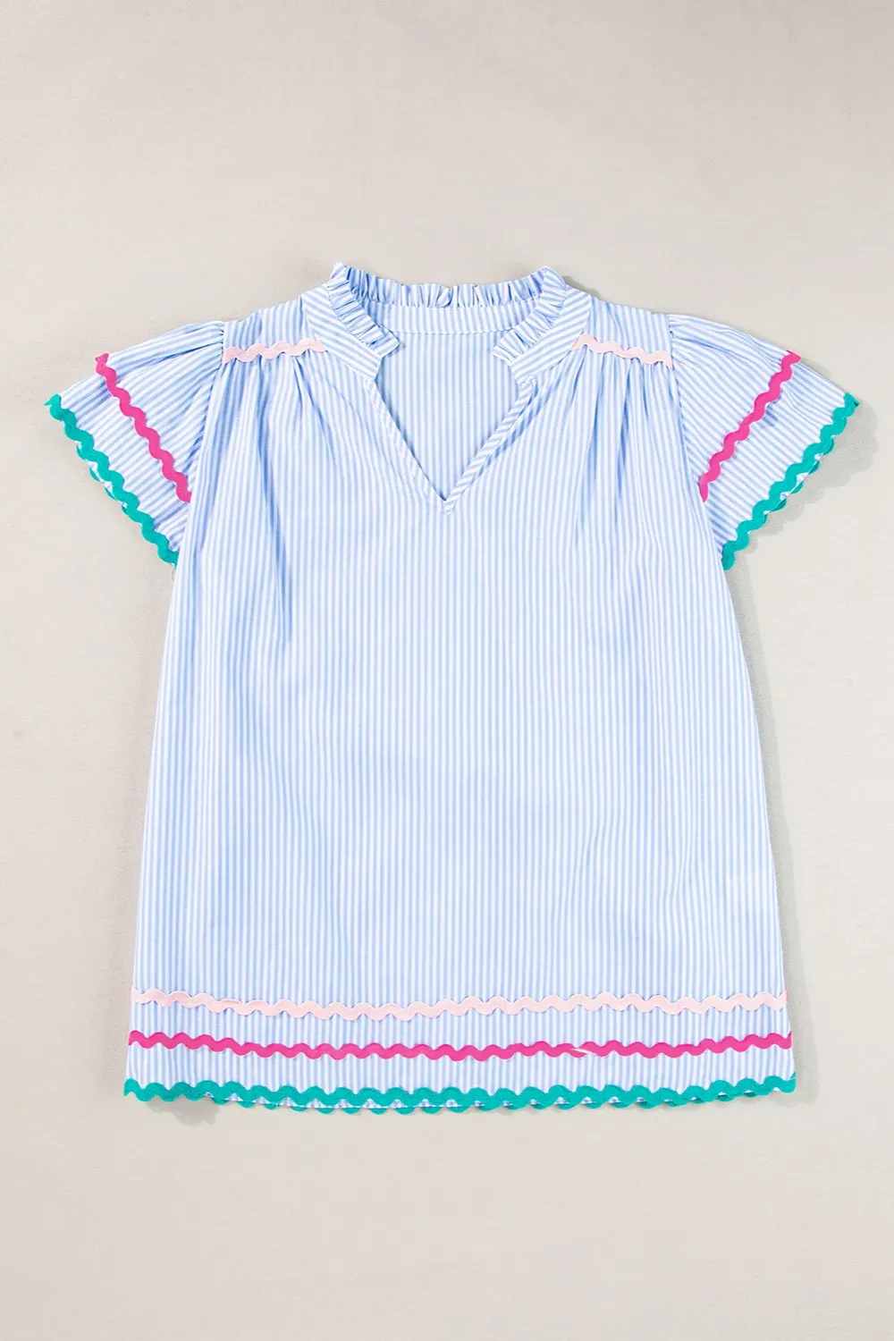 Striped Notched Short Sleeve Blouse, image 5