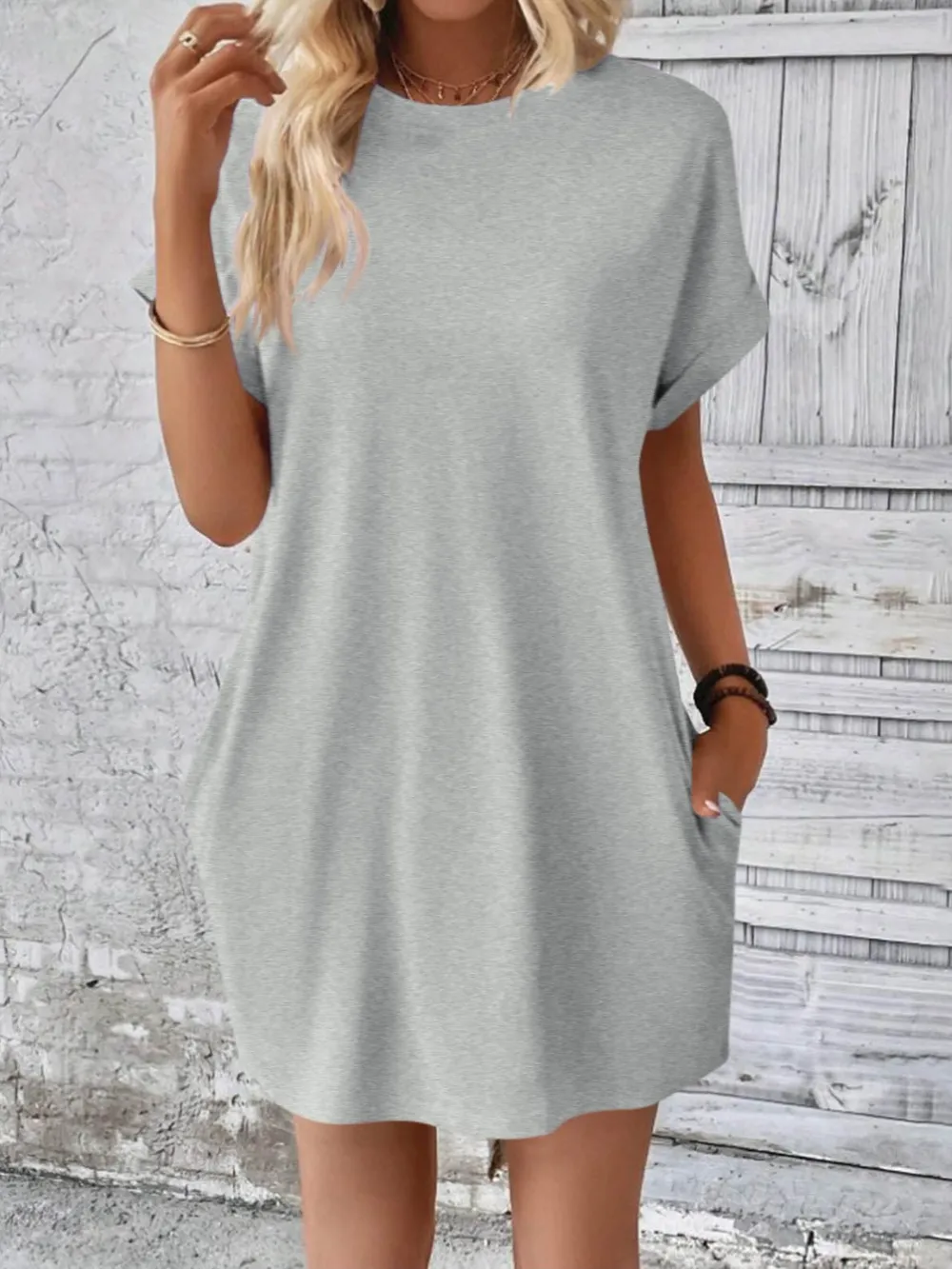 Round Neck Short Sleeve Mini Dress, image 8