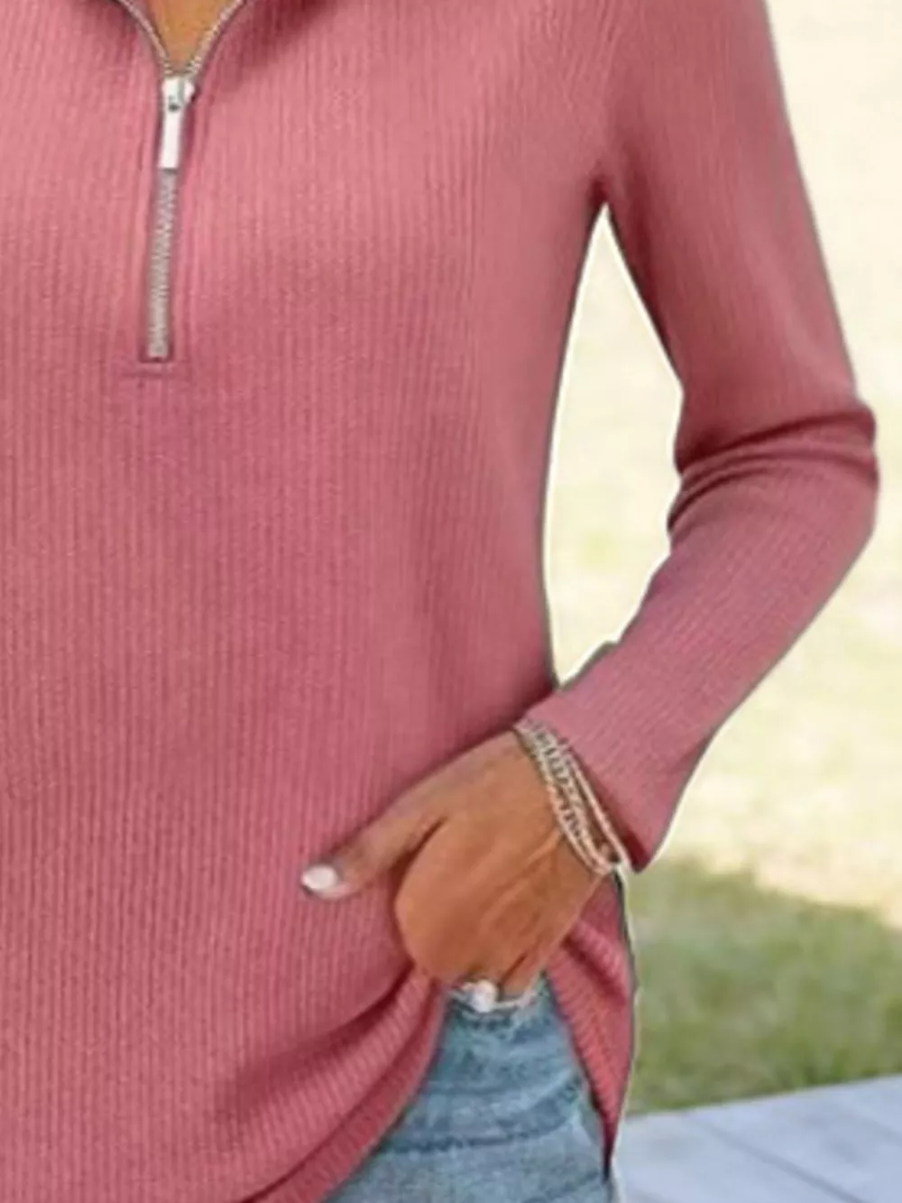 Half Zip Long Sleeve Knit Top, image 5