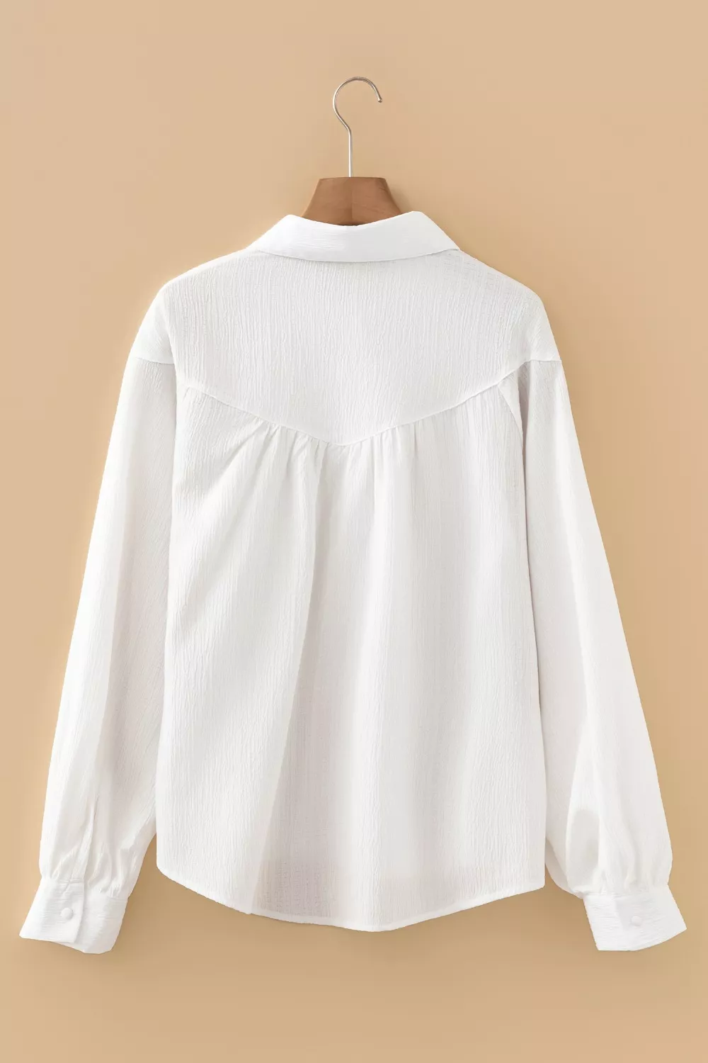 Crinkled Texture Lantern Sleeve Button Down Loose Shirt, image 4