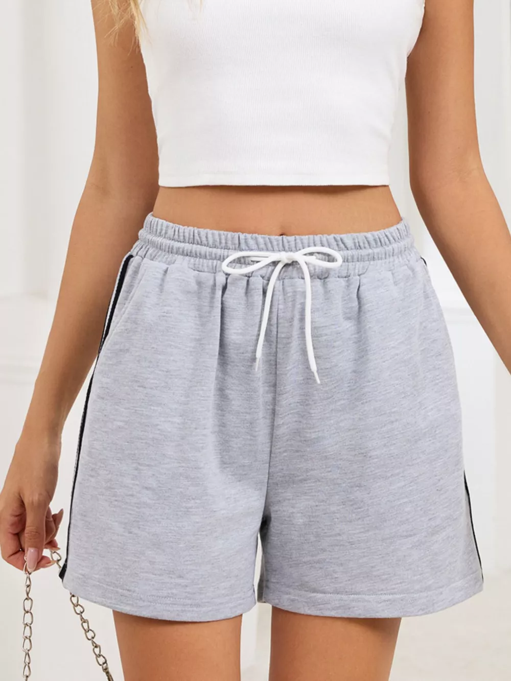Striped Trim Drawstring Shorts, image 5