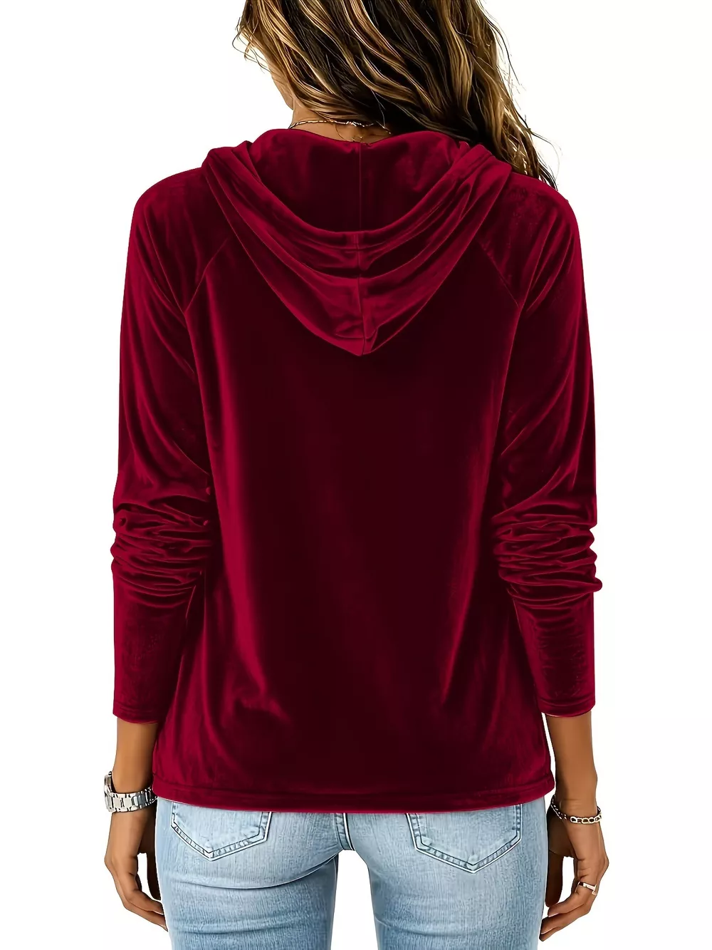 Full Size Velvet Drawstring Long Sleeve Hoodie Plus Size, image 8
