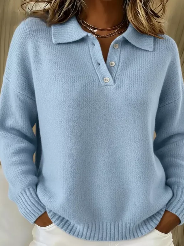 Full Size Button Detail Dropped Shoulder Sweater Plus Size, image 2