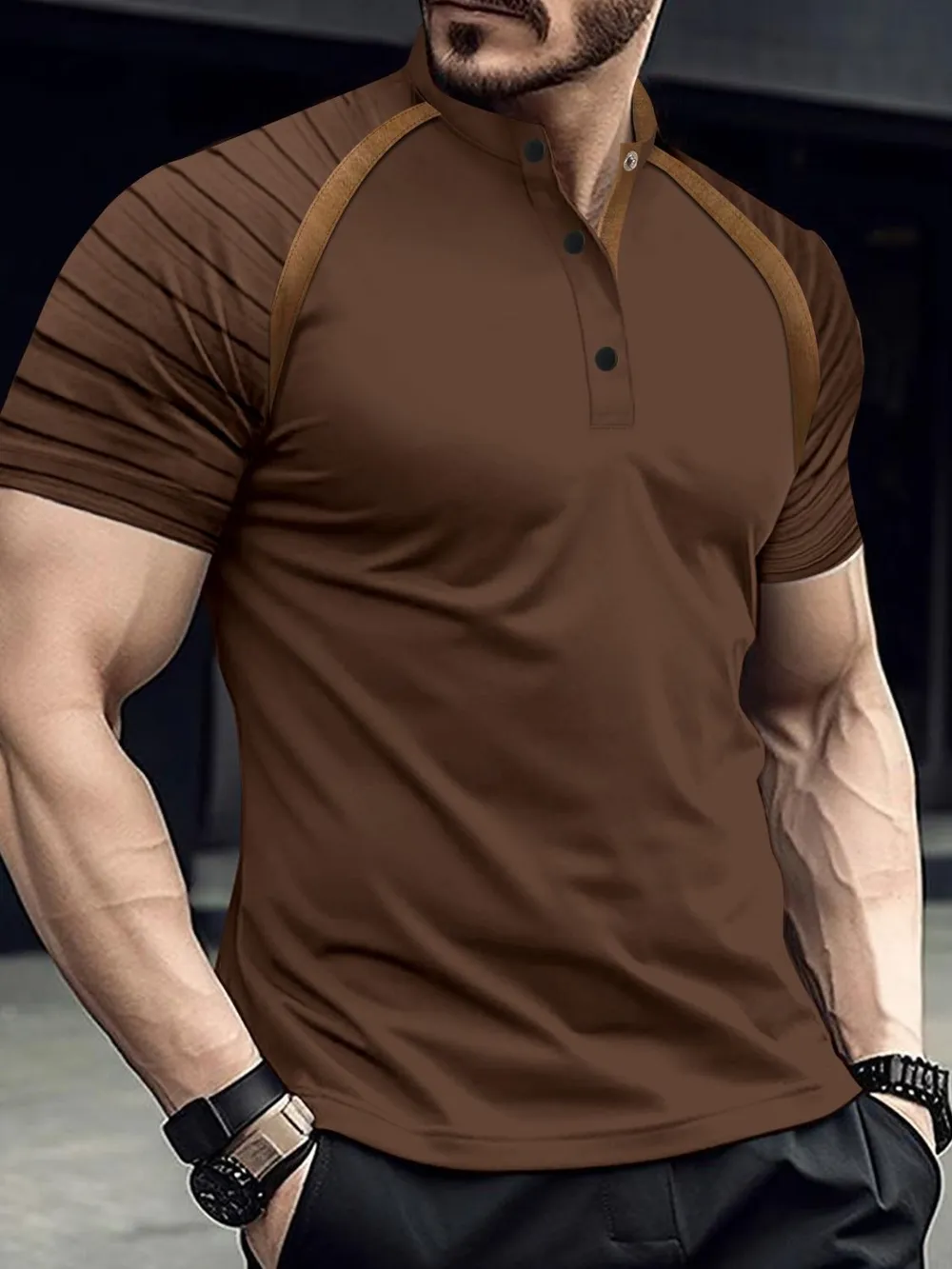 Men's Full Size Button Detail Short Sleeve Polo Plus Size, image 6
