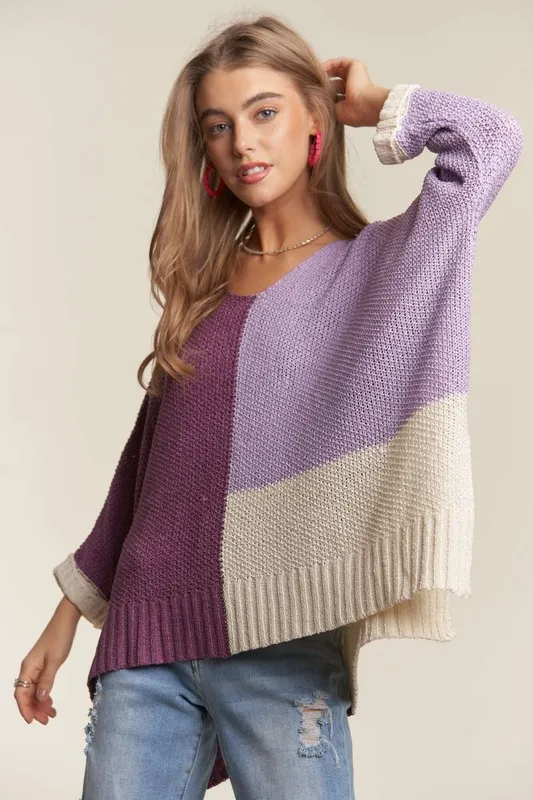 Side Slit Color Block Long Sleeve Sweater, image 5