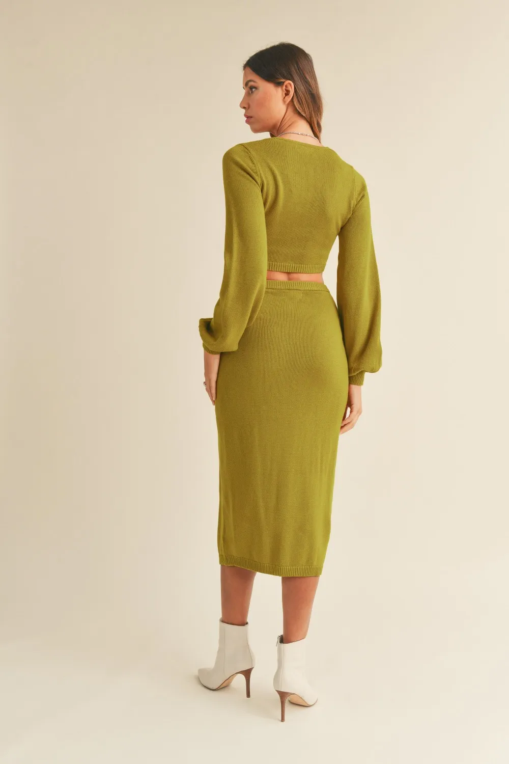 Front Twisted Knit Top and Midi Skirt Set, image 2