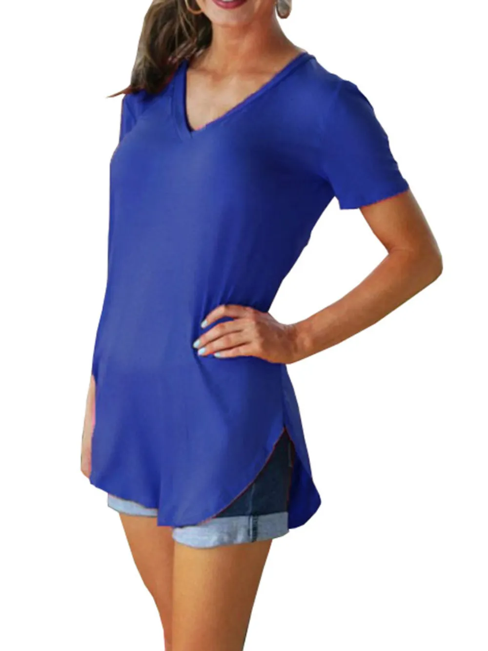 Full Size Solid V-Neck Short Sleeve T-Shirt Plus Size, image 9