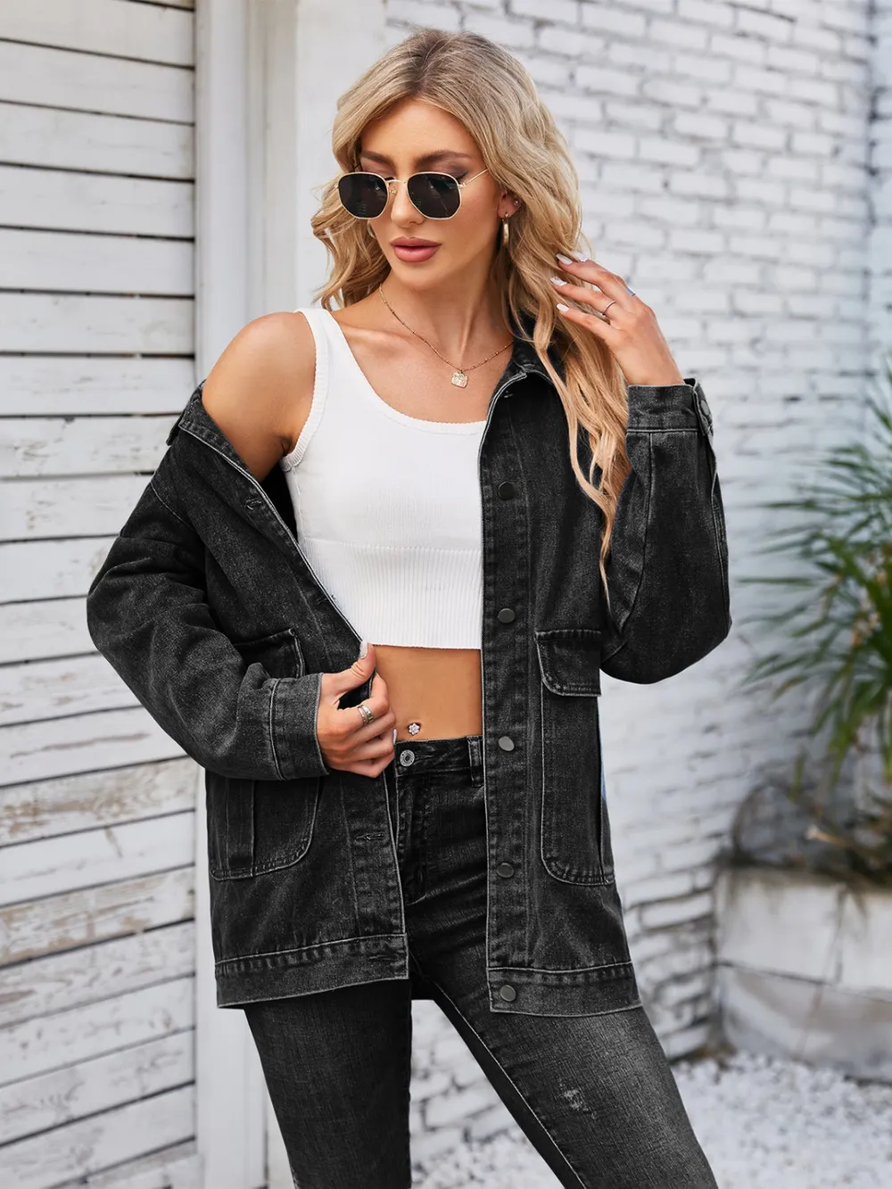 Button Up Long Sleeve Denim Jacket, image 3