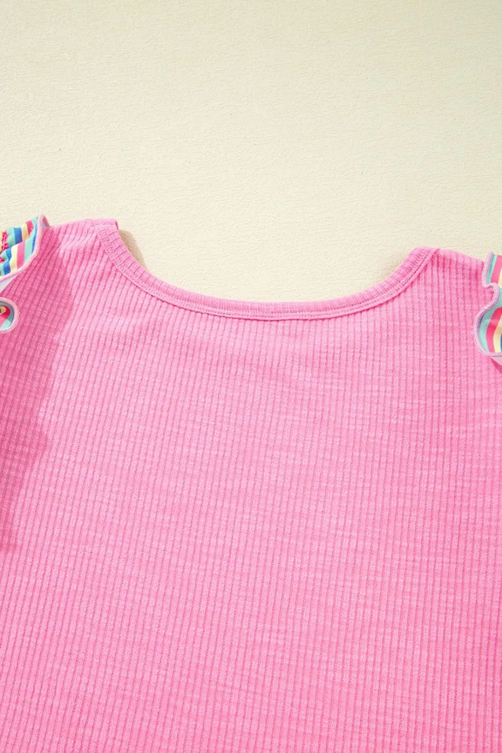 Striped Ruffle Flutter Sleeve Ribbed Blouse, image 4