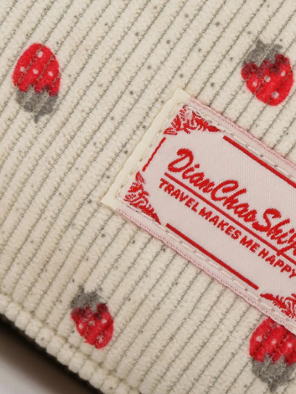 Strawberry Print Corduroy Travel Bag, image 7