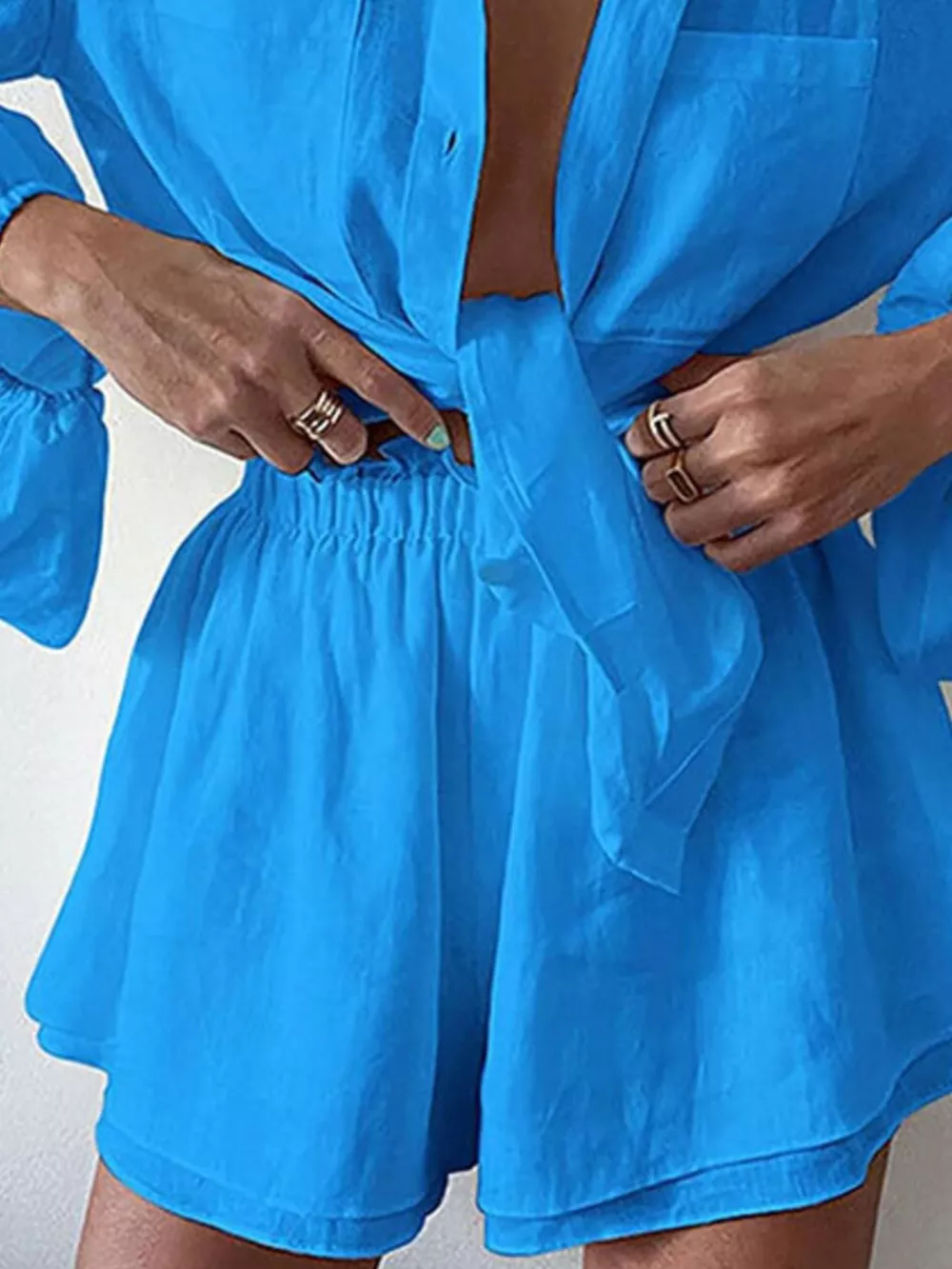 Button Up Long Sleeve Shirt and Shorts Set, image 12