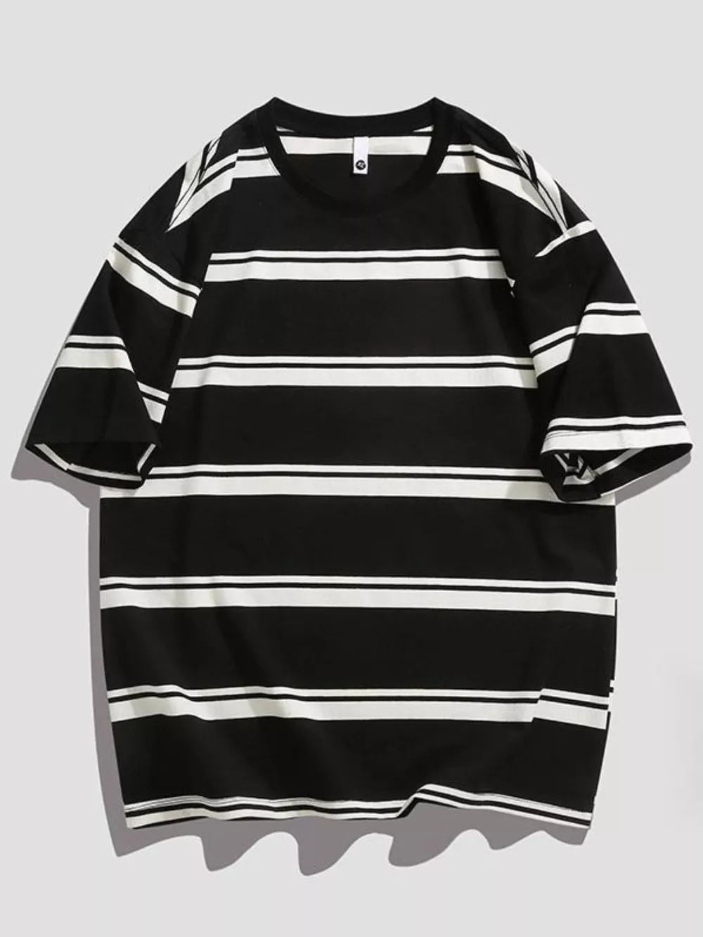 Men's Plus Size Striped Round Neck Oversized T-Shirt