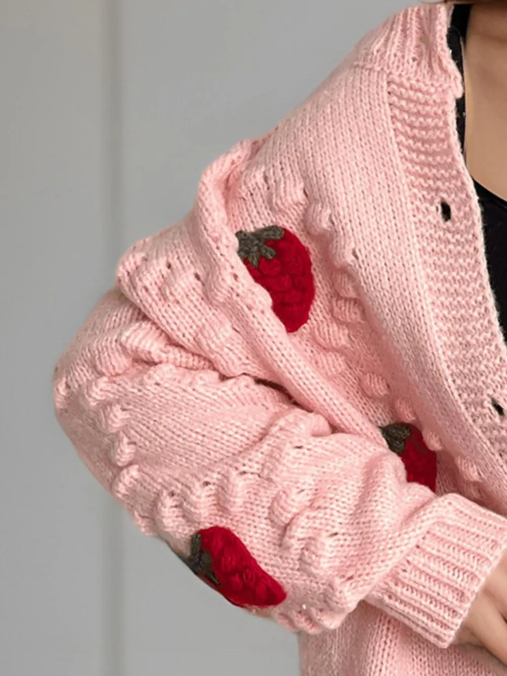 Strawberry Button Down Long Sleeve Cardigan, image 9
