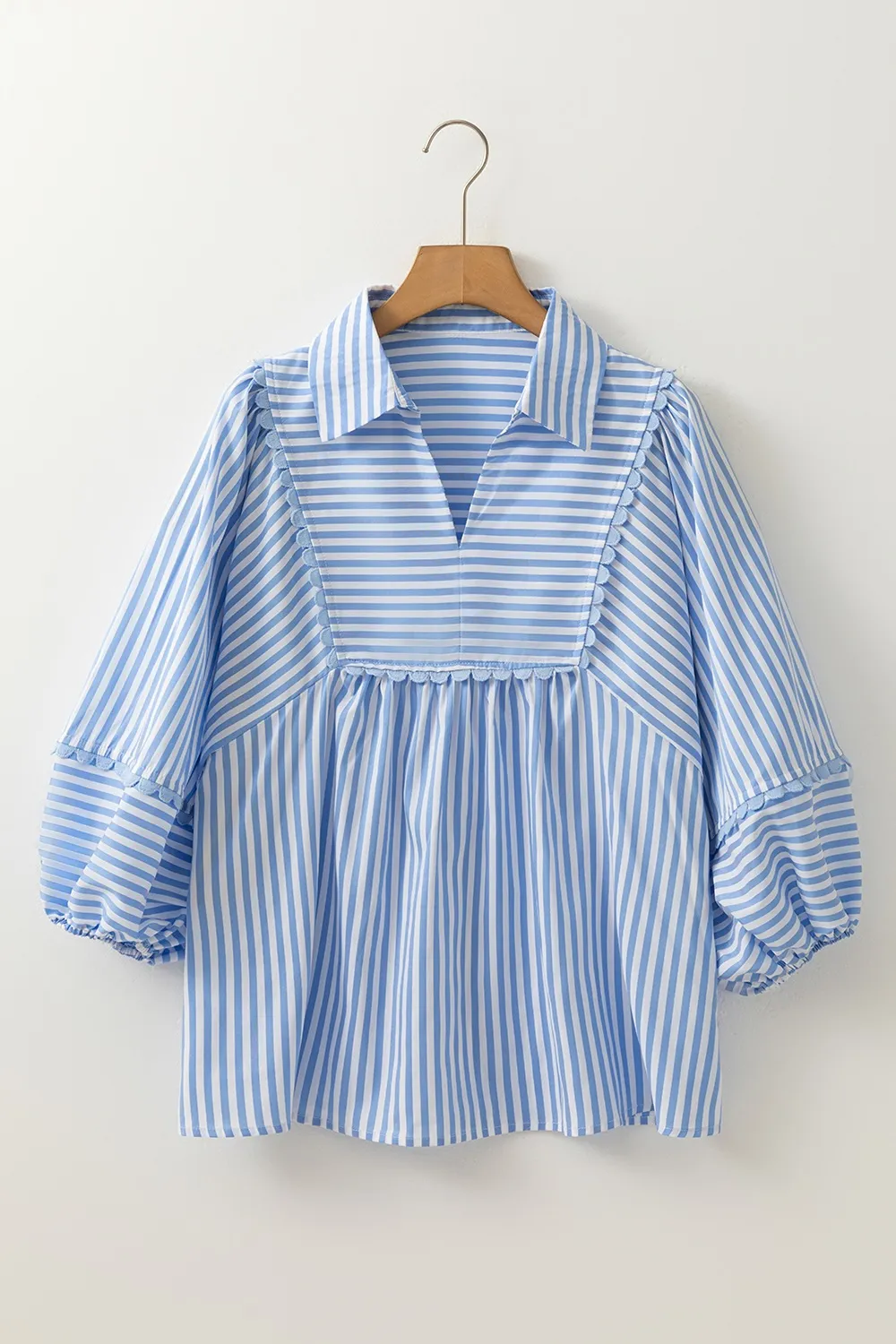 Striped Notched 3/4 Sleeve Blouse, image 4