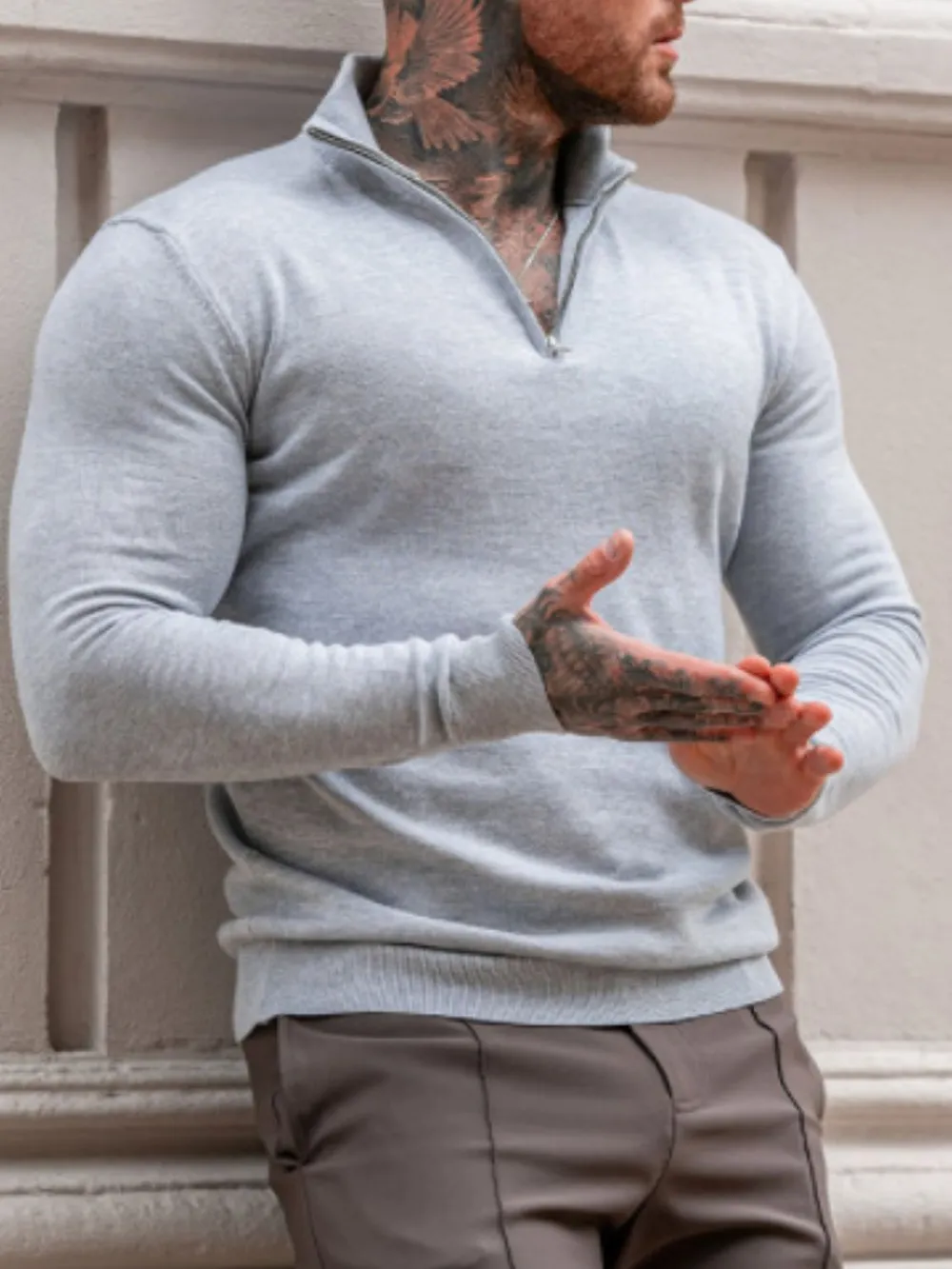 Men's Plus Size Quarter Zip Long Sleeve Knit Top, image 2