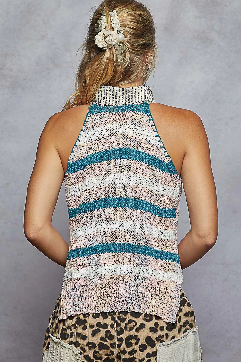 Striped Collar Sweater Vest with Star Patch, image 2