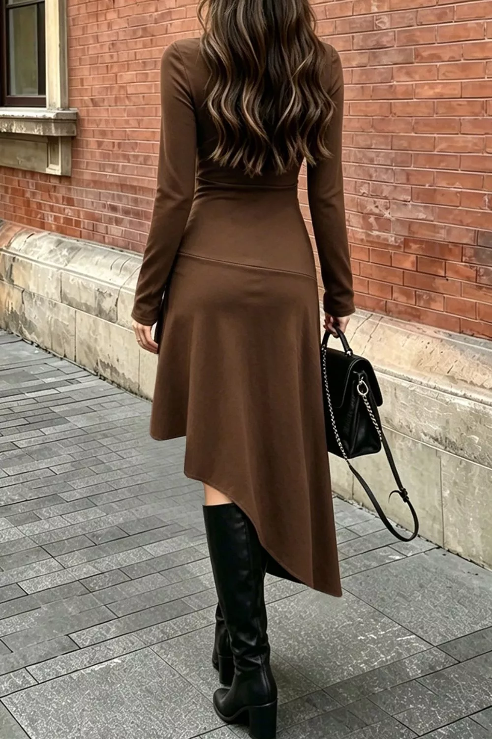 Ruched Asymmetrical Hem Long Sleeve Dress, image 2